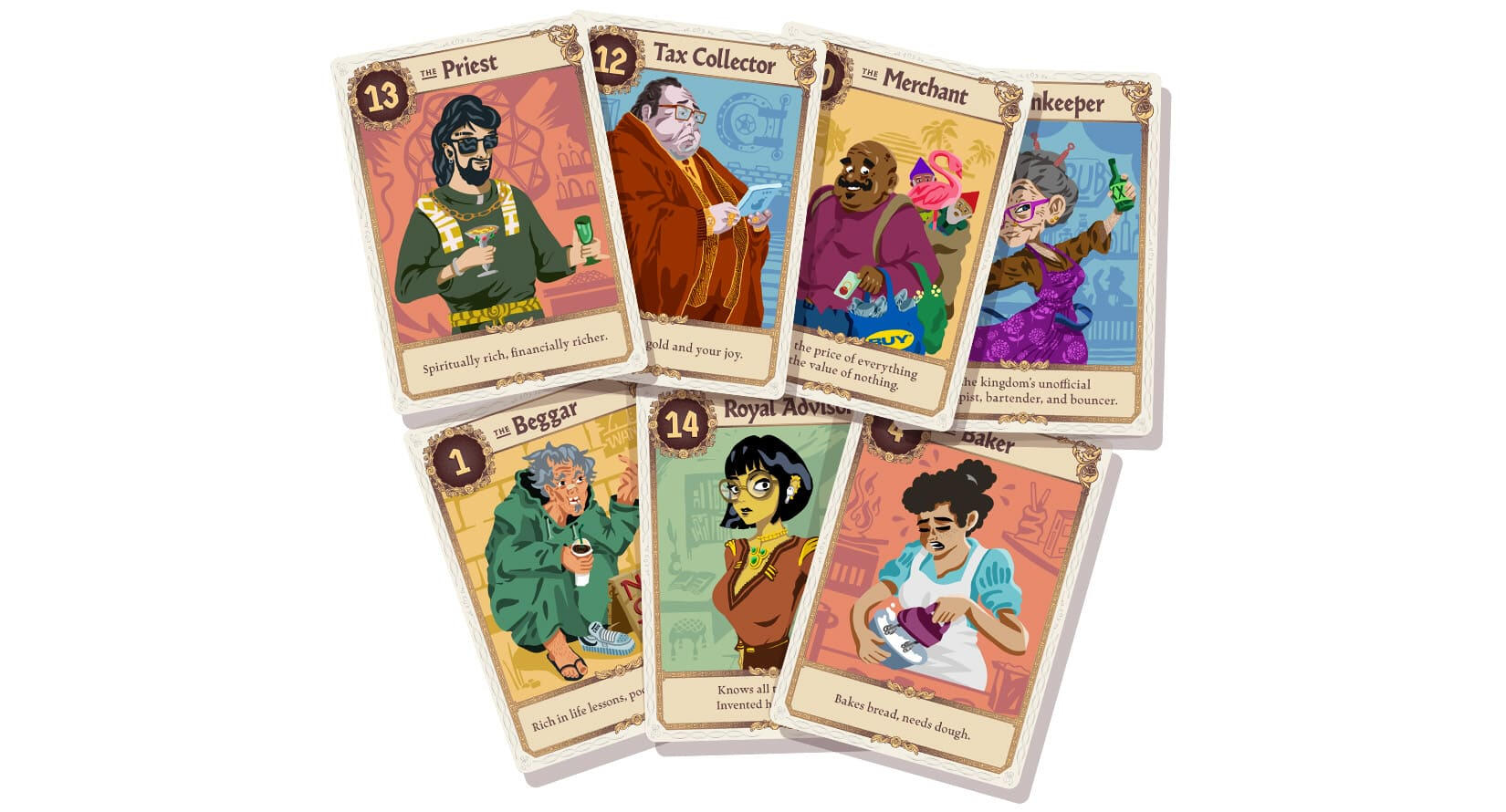 Medieval themed strategy card game artwork and card design